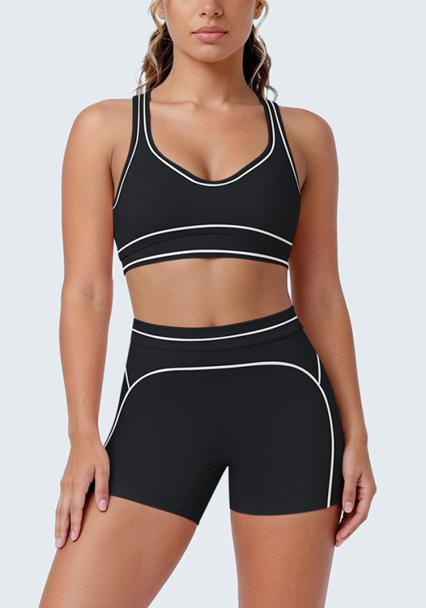 Women's Color Block Tight-Fitting High-Stretch Tank Shorts Yoga & Fitness Two-Piece Set
