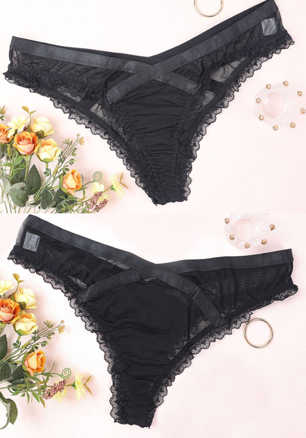 Women's Plus Size Lace Floral See-Through Low-Rise Sexy Thong