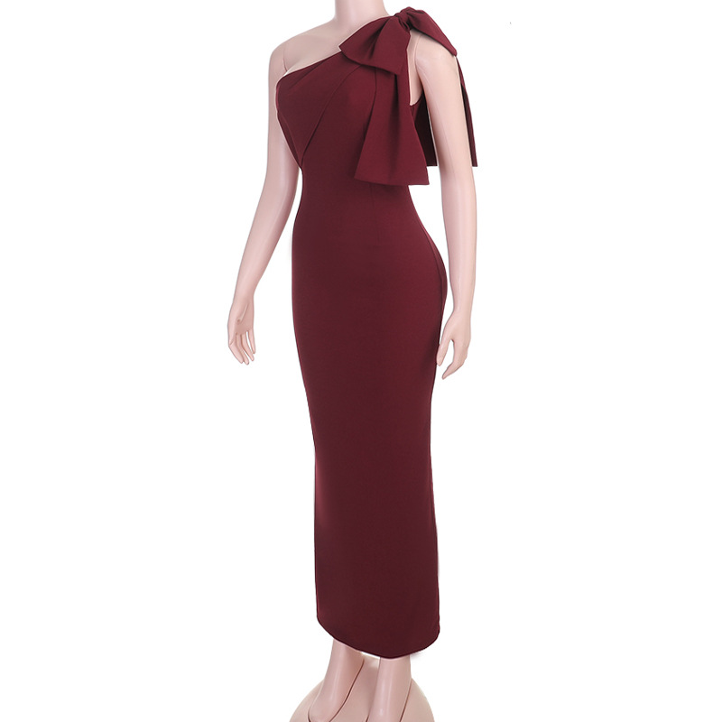 Slash Shoulder Bow Bodycon Dress for Summer Parties