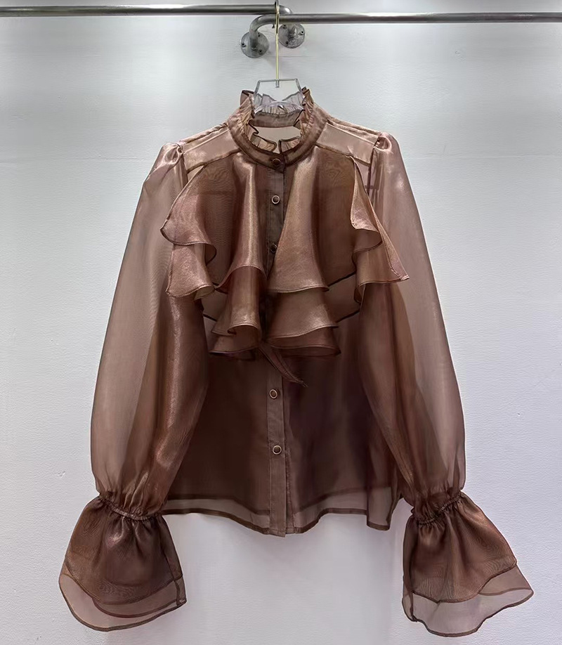 Ruffled Loose Slim-Fit Shirt for Spring Casual Wear