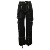 Women Causal Cargos Denim Pants With Pockets Camisole Top