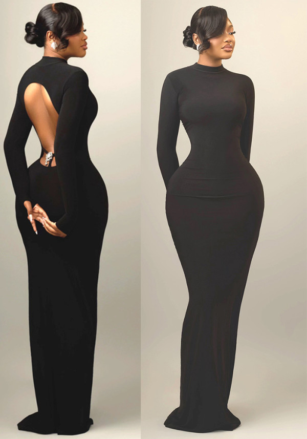 African Women Sexy Backless High Neck Formal Party Bodycon Maxi Dress