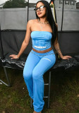Women Summer American Strapless Printed Tie‑Up Crop Top and Pant Two Piece Set
