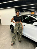 Women Camo Cargo Denim Pant