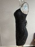 Women Sequin Summer Backless Strap Dress