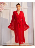 Women Summer Lace Mesh Tie‑Up Bell Sleeve See‑Through Robe