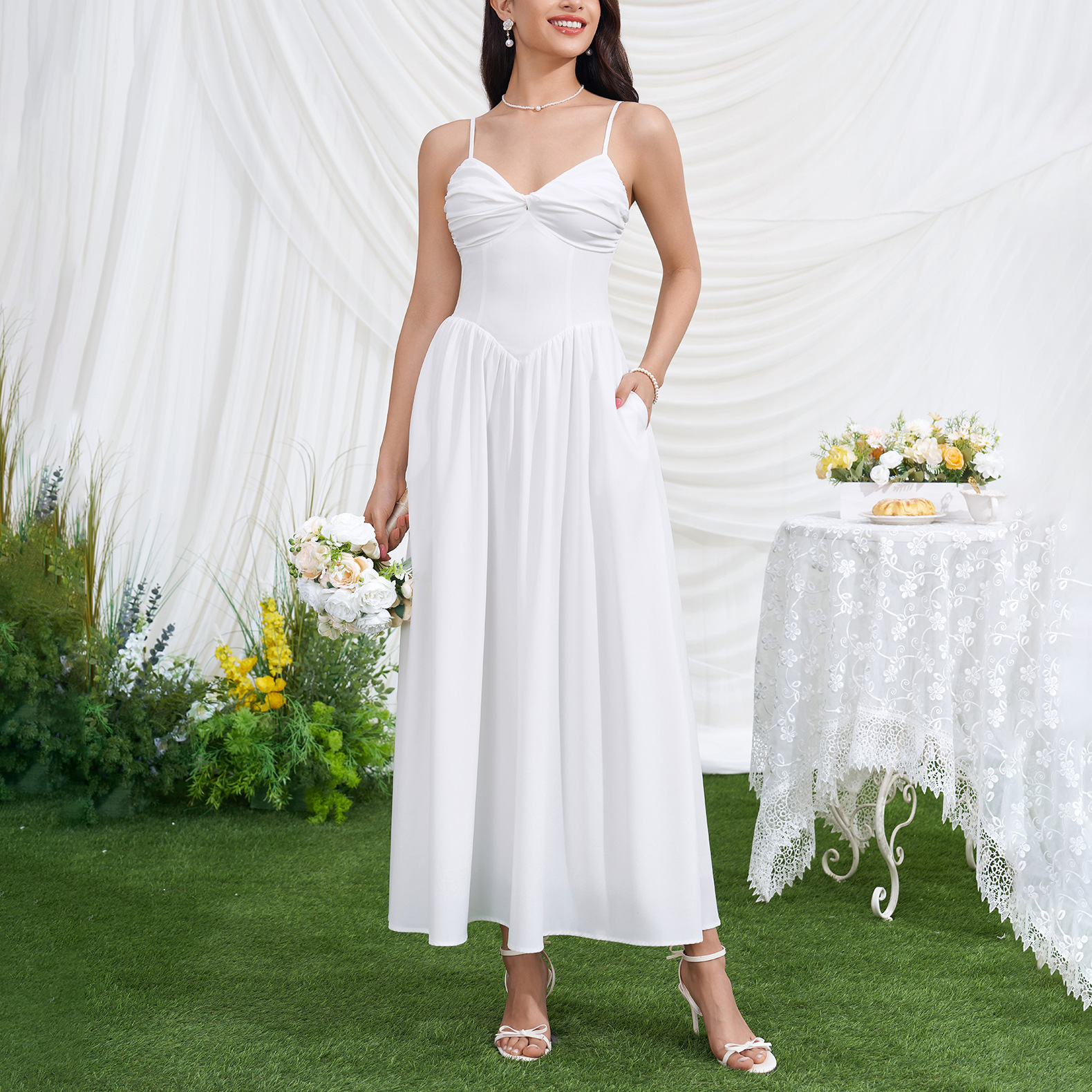 V-Neck Backless Maxi Strap Dress for Evening Parties