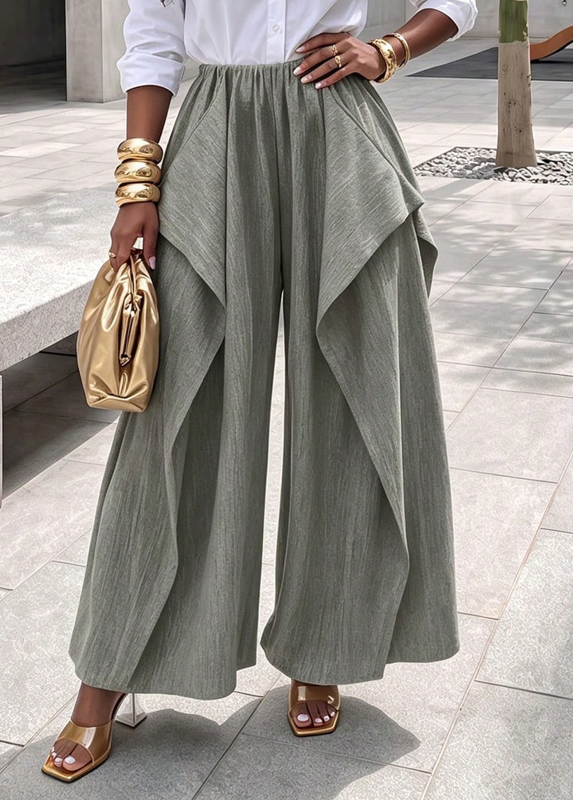 Faux Two-Piece Wide Leg Pants for Casual Wear