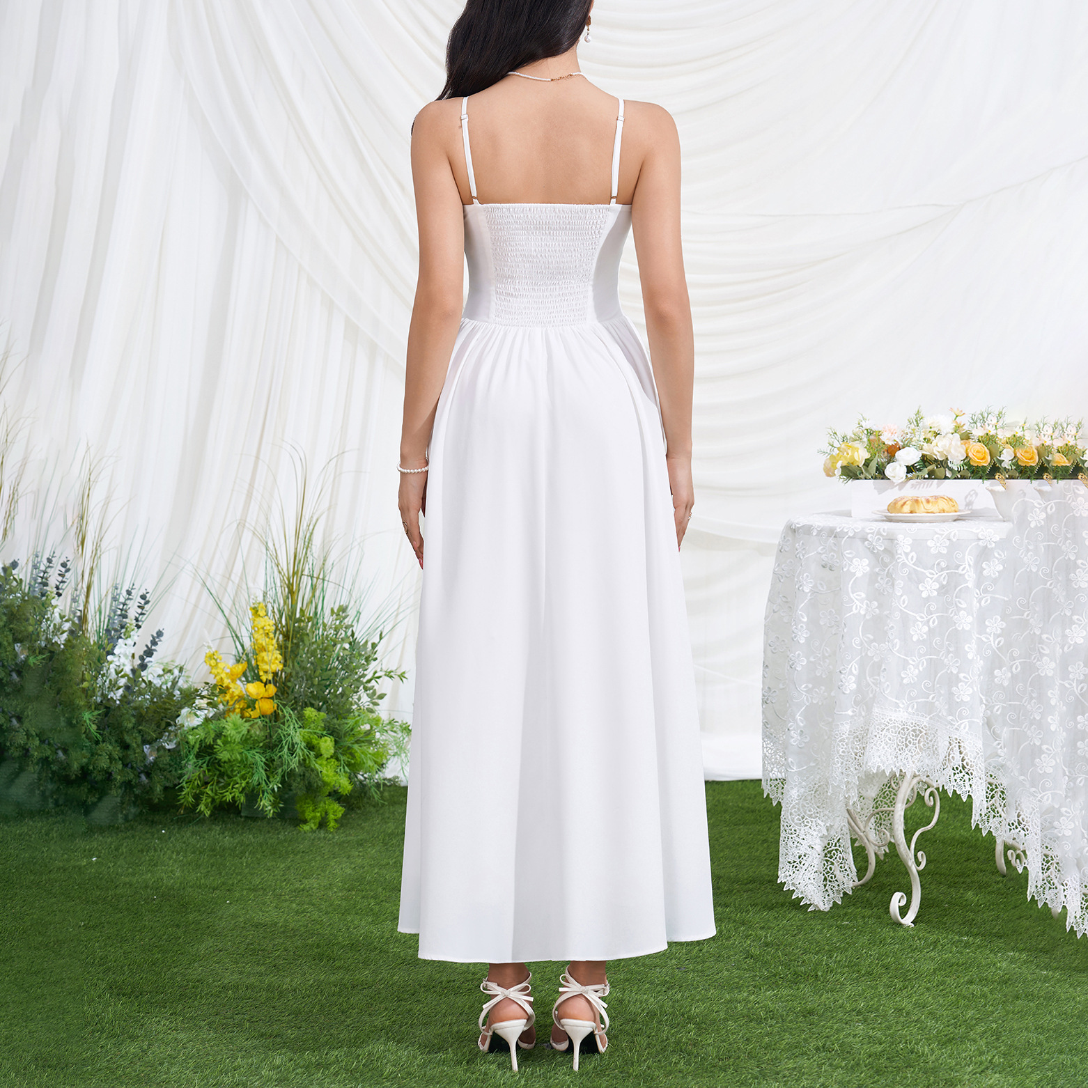V-Neck Backless Maxi Strap Dress for Evening Parties