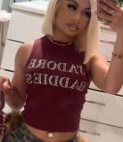 Women Letter Beaded Sleeveless Crop Top