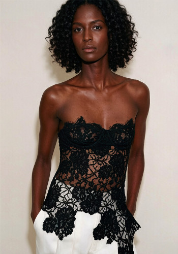 Women Lace Patchwork Sexy Strapless Backless Bralette Top