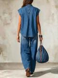 Women Mock Neck Sleeveless Denim Vest Tank Top