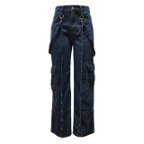 Women Causal Cargos Denim Pants With Pockets Camisole Top