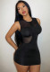 Women Summer Sexy Sleeveless Round Neck See‑Through Bodycon Dress