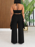 Women Casual Holidays Halter Neck Irregular Top and Wide Leg Pants Two Piece Set