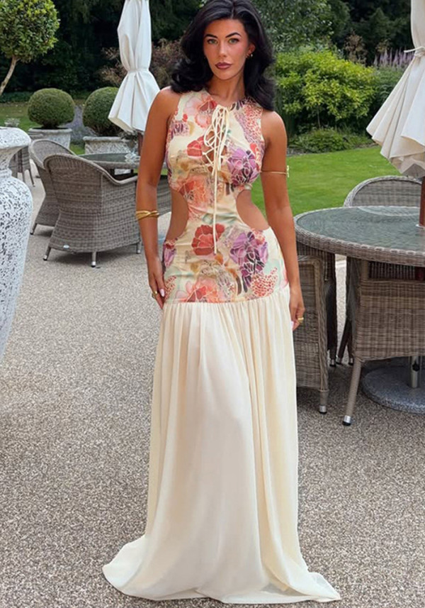 Women Summer Patchwork Sleeveless Backless Dress