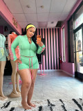 Women Sexy Long Sleeve Zipper Color Block Webbing Top and Shorts Two Piece Set
