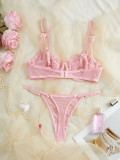 Women's Sexy Mesh Floral Embroidered Lingerie Bra Set with Double Straps