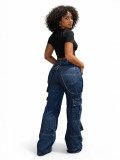Women Causal Cargos Denim Pants With Pockets Camisole Top