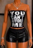 Women Black White Striped Strapless Printed Tank Top