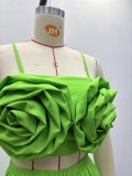 African Women Green Strapless Floral Crop Top and Skirt Two Piece Set