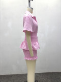 African Women Casual Turndown Collar Short Sleeve Shirt & Shorts Two Piece Set