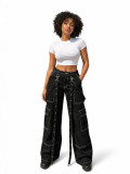 Women Causal Cargos Denim Pants With Pockets Camisole Top