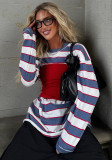 Women Summer Striped Printed Strapless Color Block Tops