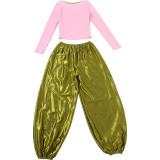 Women Summer Casual Color Block U‑Neck Top and Pant Two Piece Set