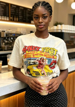 Women Printed Short Sleeve T‑Shirt American Style Top Women Printed Short Sleeve T‑Shirt American Style Top