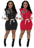 Women Fall Winter Baseball Embroidered Letter Sexy Long Sleeve Dress