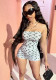 Women Sexy Printed Strapless Top and Shorts Two Piece Set