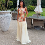 Women Summer Patchwork Sleeveless Backless Dress