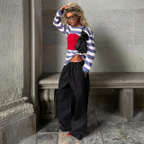 Women Summer Striped Printed Strapless Color Block Tops