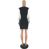 Women Fall Winter Baseball Embroidered Letter Sexy Long Sleeve Dress