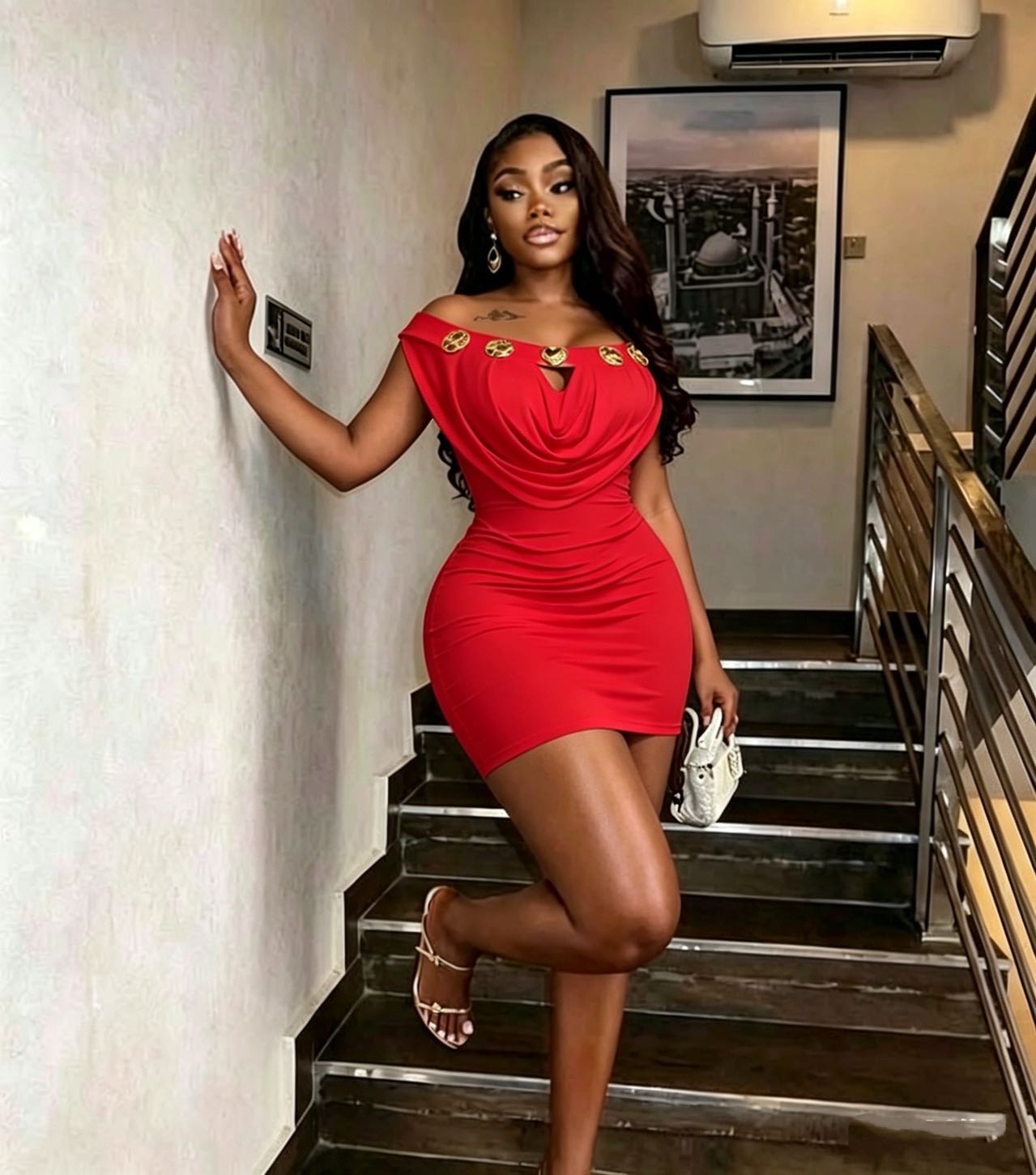 Off-Shoulder Metal Buckle Bodycon Dress for Evening Parties