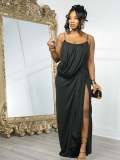 Women Casual Draped Ruched Slit Stretchy Bodycon Maxi Dress