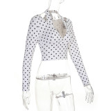Women Polka Dot Halter Neck V Neck Top