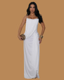 Women Casual Draped Ruched Slit Stretchy Bodycon Maxi Dress