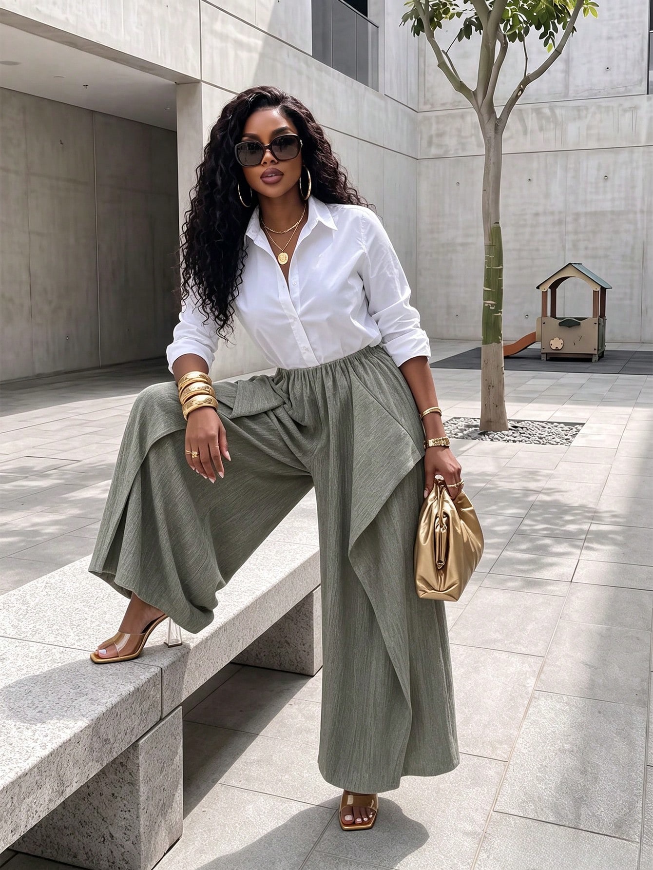 Faux Two-Piece Wide Leg Pants for Casual Wear