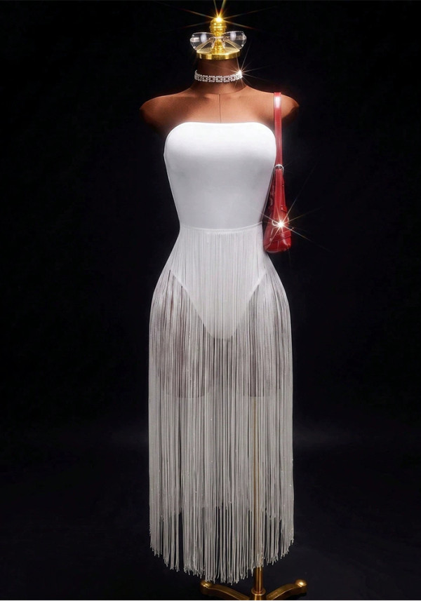 Women Summer Sexy Beach Backless Strapless Fringe Jumpsuit