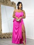 Women Casual Draped Ruched Slit Stretchy Bodycon Maxi Dress