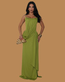 Women Casual Draped Ruched Slit Stretchy Bodycon Maxi Dress