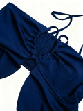 Women Casual Holidays Halter Neck Irregular Top and Wide Leg Pants Two Piece Set