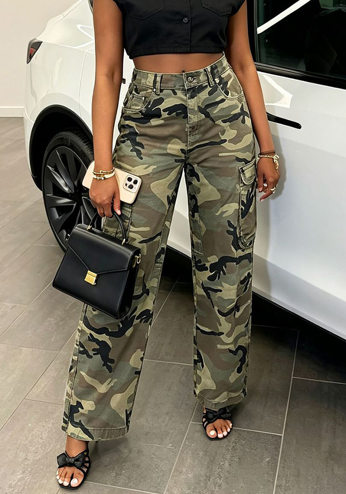 Camouflage Cargo Denim Pants for Casual Streetwear