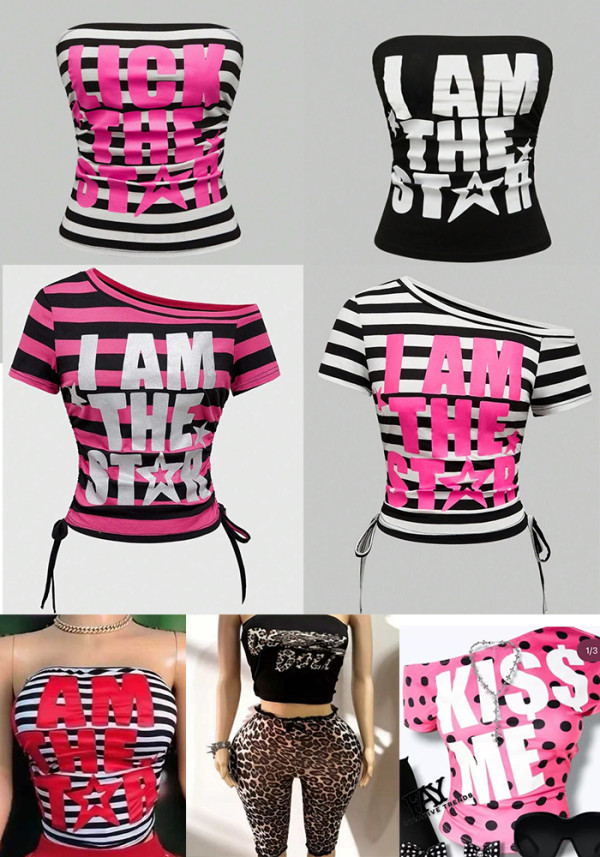 Women Black White Striped Strapless Printed Tank Top
