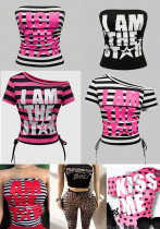 Women Black White Striped Strapless Printed Tank Top Women Black White Striped Strapless Printed Tank Top