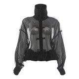 Women Summer Frog Button Sexy See‑Through Patchwork Top