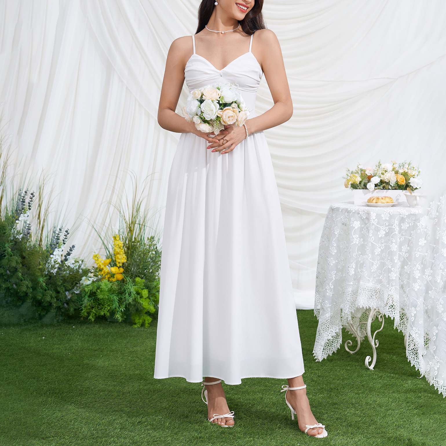 V-Neck Backless Maxi Strap Dress for Evening Parties
