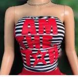 Women Black White Striped Strapless Printed Tank Top